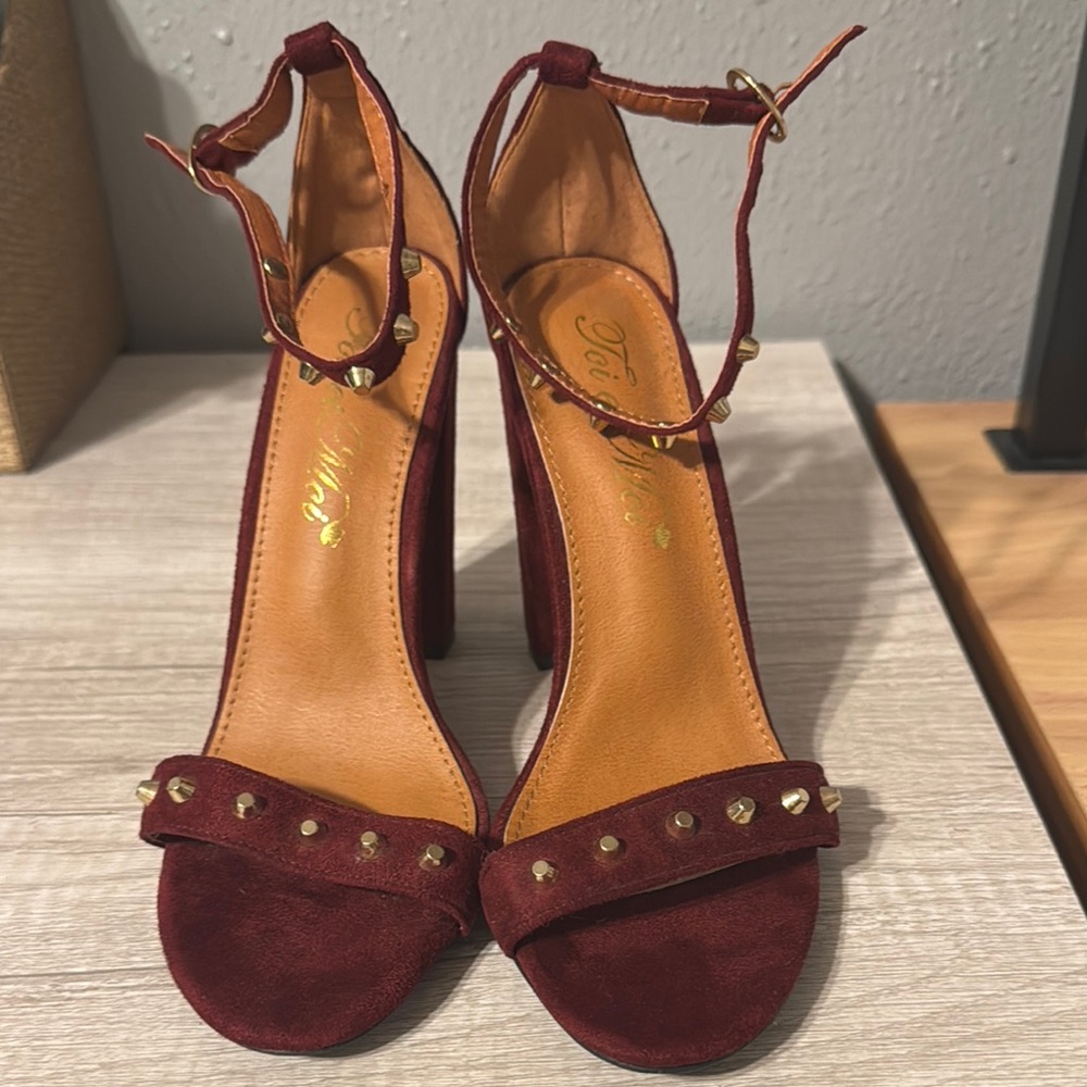 Burgundy Women's Heels with Ankle Strap